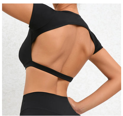 Sports Muscle Back Tee Padded Backless Sports Shirts Workout Yoga T-Shirt