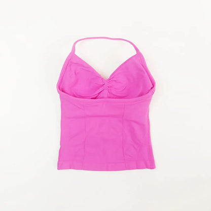 Longline Strappy Top Sports Fitness Tank Top Gym Beautiful Open Back Bra Halter