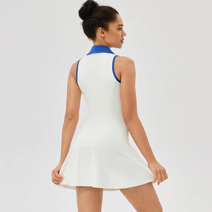Tennis Dress Solid Color Lapel Slim Fit Running Skirt Breathable Quick Dry Golf Dress Yoga Wear