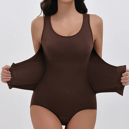 Bodysuit Shapewear with Zipper Belt Women Tummy Control Body Shaper Waist Trainer Slimming Cincher Corset Tops