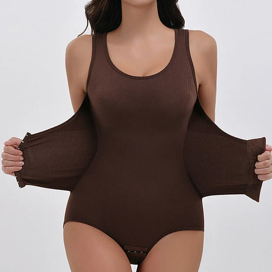 Bodysuit Shapewear with Zipper Belt Women Tummy Control Body Shaper Waist Trainer Slimming Cincher Corset Tops