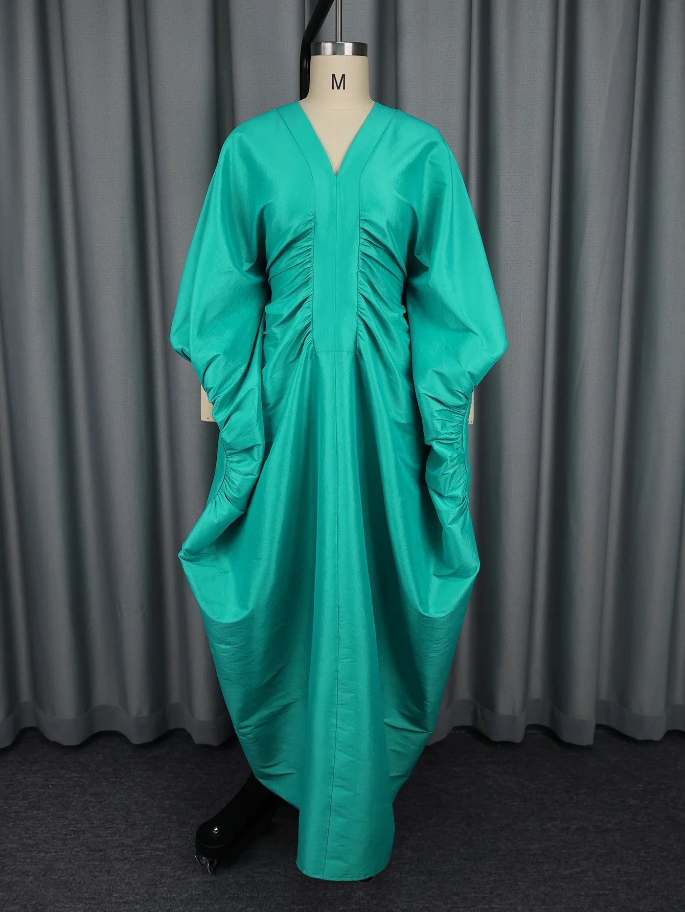 casual dresses loose V-neck long sleeved elegant party evening dresses pleated waist