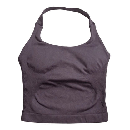 Strappy Workout Tank Top Padded Sports Bra Backless Yoga Shirts Seamless Gym Crop Top Halter