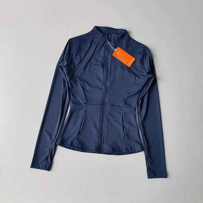Outdoor Sports Long Sleeved Women Slim Quick Dry Zipper Cardigan Stand Up Collar Jacket