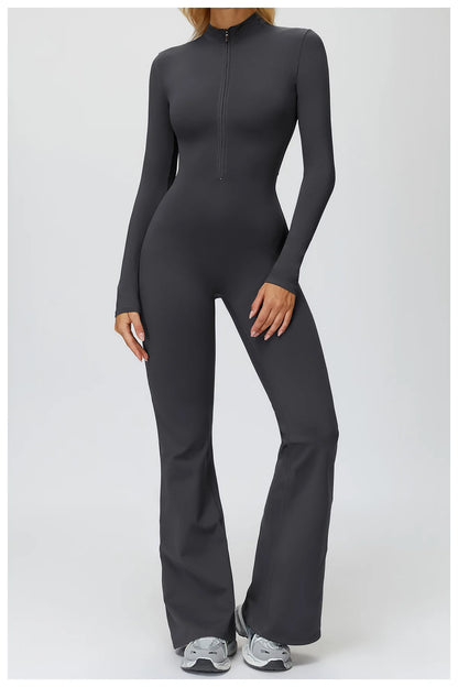 Yoga Suit Gym Set Tracksuit Zipper Long Sleeved Sports Jumpsuit Push Up Workout Clothes