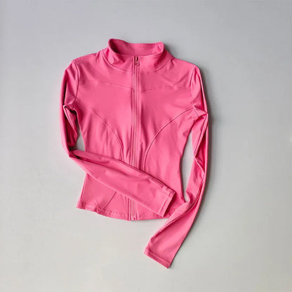 Outdoor Sports Long Sleeved Women Slim Quick Dry Zipper Cardigan Stand Up Collar Jacket