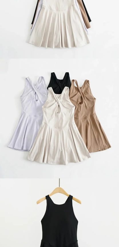 Tennis Dress One-Pieces Slim Fit Soft Athletic Dress with Chest Pads Workout Dress Golf Clothes