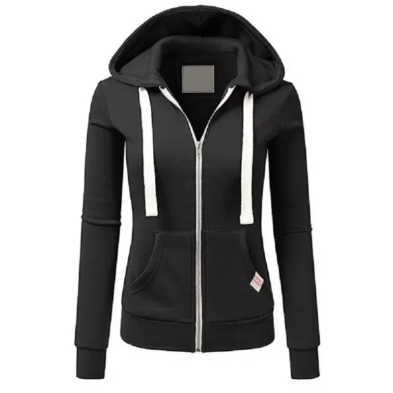 Autumn/Winter New Comfortable Women's Personalized Fashion Sports Hoodie Long Sleeve Drawstring Pocket Zipper Coat