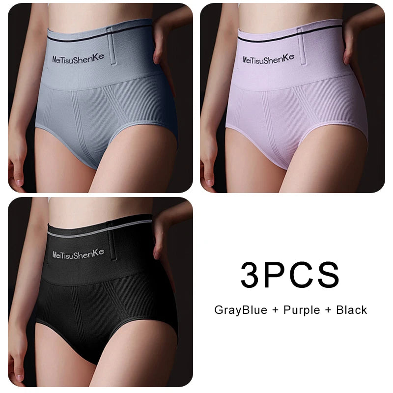 3PCS/set Briefs High Waist Underwear Women Butt Lift Sexy Comfortable Panties Tighten the Abdomen Underpanties Large Size Woman