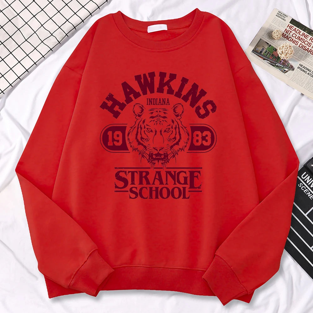 Casual Womens Sweatshirt Hawkins High School Indiana 1983 Printing Hoodies Loose Crewneck Pullovers Warm Fleece