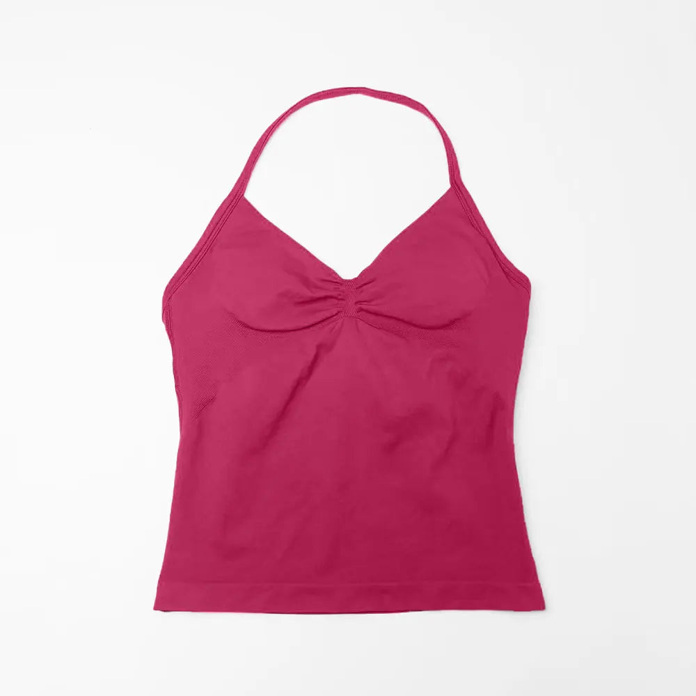 Longline Strappy Top Sports Fitness Tank Top Gym Beautiful Open Back Bra Halter