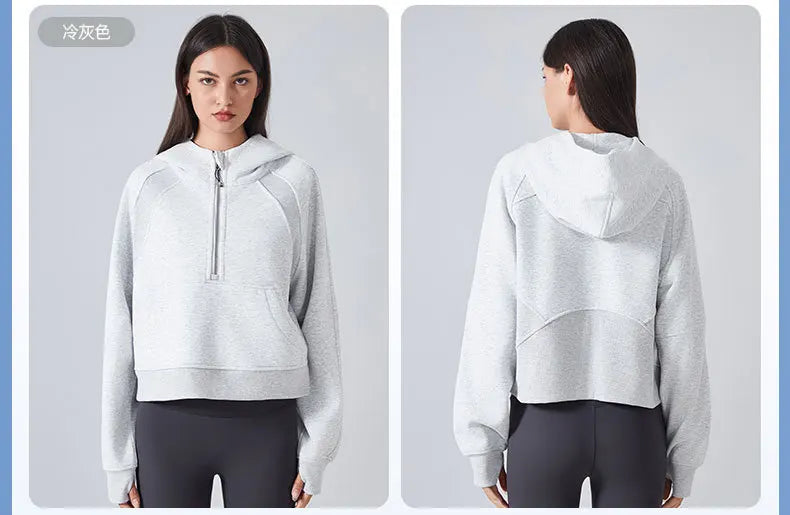 Women's Half-Zip Hoodies Fleece Sweatshirt Sports Jacket with Thumbhole