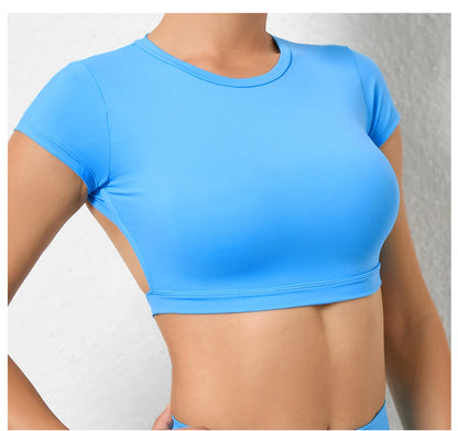 Sports Muscle Back Tee Padded Backless Sports Shirts Workout Yoga T-Shirt