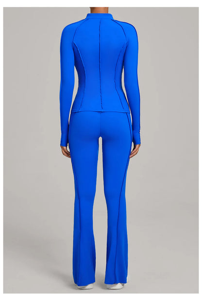 Gym Yoga Outfit Zipper Long Sleeve Fitness Suit Daily Casual Fitness Sportswear Two-Piece Sets
