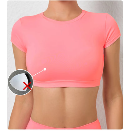 Sports Muscle Back Tee Padded Backless Sports Shirts Workout Yoga T-Shirt