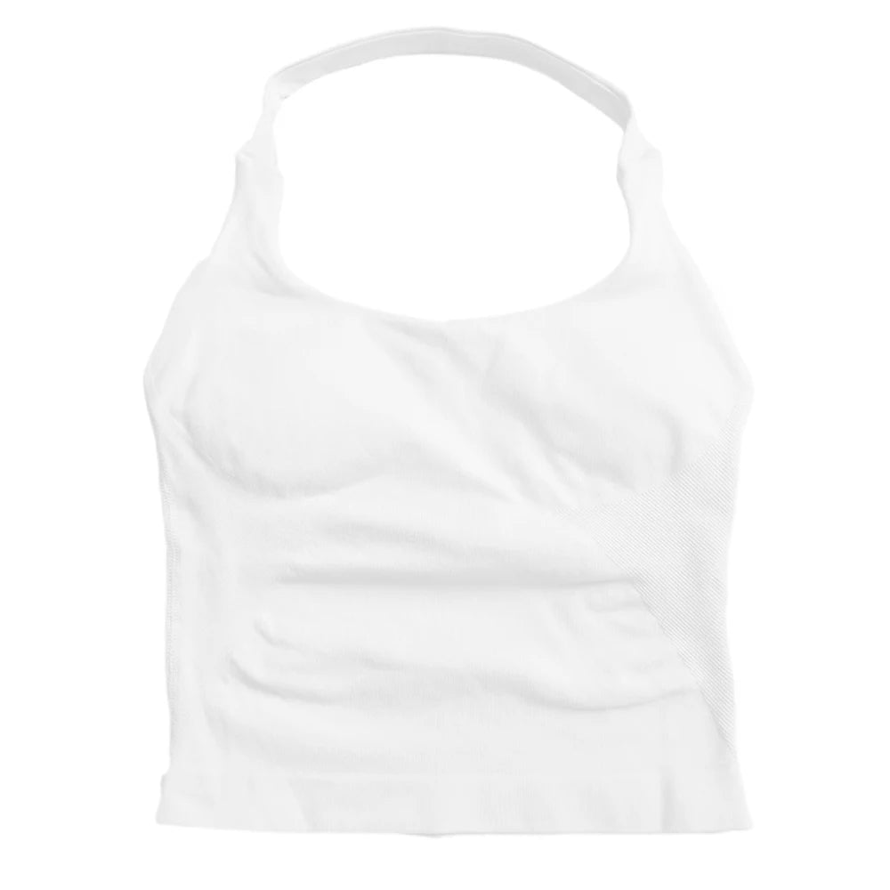 Strappy Workout Tank Top Padded Sports Bra Backless Yoga Shirts Seamless Gym Crop Top Halter
