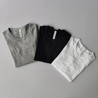 Yoga Clothes Sports Tops, Round Neck,, Seamless, Slim, Fitness Workout Long Sleeves Gym T shirt,