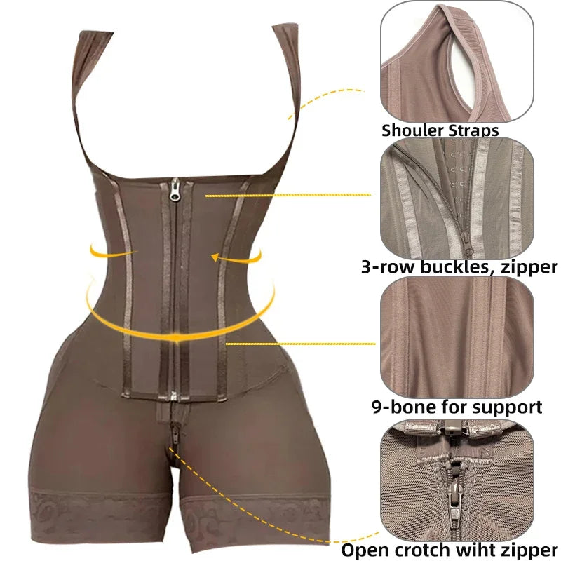 Body Shaper Women Shapewear Bodysuit 9-bone High Compression Girdles Double Tummy Control Full Body Open Crotch