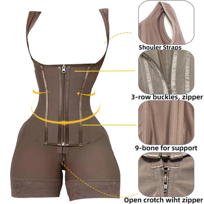 Body Shaper Women Shapewear Bodysuit 9-bone High Compression Girdles Double Tummy Control Full Body Open Crotch