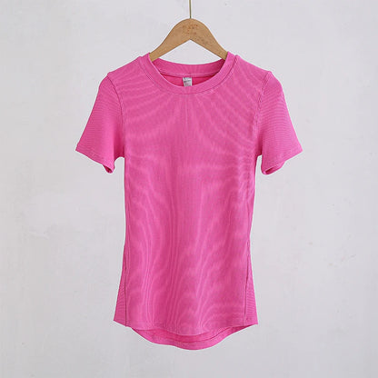 Women Yoga Tops Pilates Aerobic Clothes Tight Short Sleeve Workout Sport Fitness Gym T-shirt Slim Sportswear Blouse