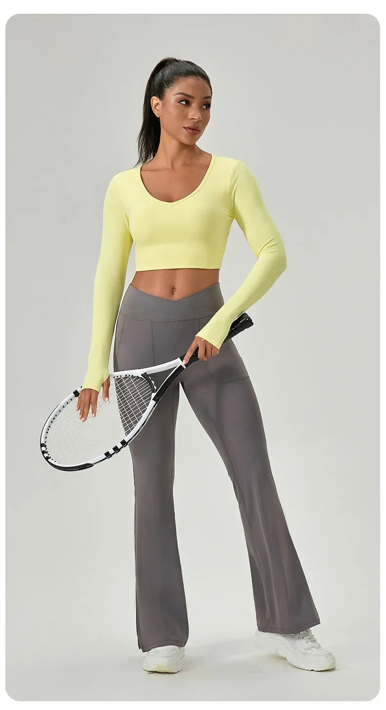 Yoga Wear Tight Long-sleeved Shirt with Chest Pads Crossed Beautiful Back Sports Top Quick-drying  Fitness Wear