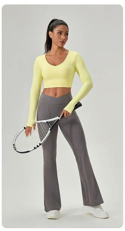 Yoga Wear Tight Long-sleeved Shirt with Chest Pads Crossed Beautiful Back Sports Top Quick-drying  Fitness Wear
