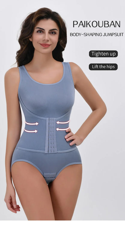Bodysuit Shapewear with Zipper Belt Women Tummy Control Body Shaper Waist Trainer Slimming Cincher Corset Tops