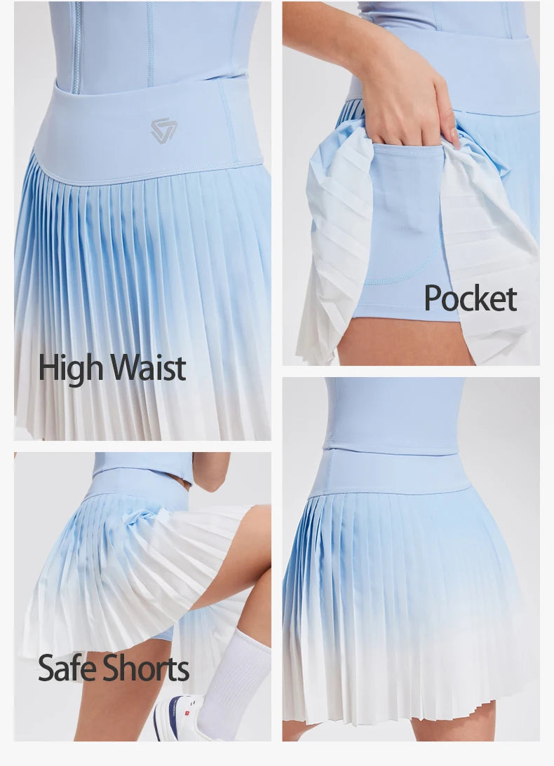 Golf Mini Skirt High Waist Pleated Tennis Sport Skirt Pocket  Fitness Casual Skorts
