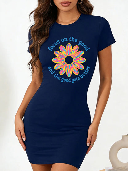 Women's casual summer dress - floral pattern, soft and breathable fabric, fitted round-neck design