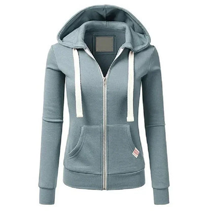 Autumn/Winter New Comfortable Women's Personalized Fashion Sports Hoodie Long Sleeve Drawstring Pocket Zipper Coat