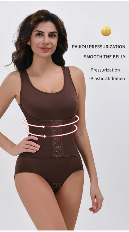Bodysuit Shapewear with Zipper Belt Women Tummy Control Body Shaper Waist Trainer Slimming Cincher Corset Tops