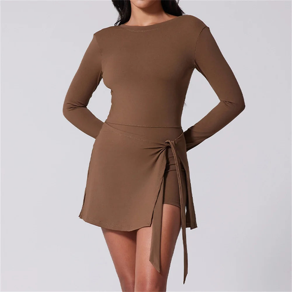 Tennis Dress for Women with Built in Shorts Athletic Dresses Sleeveless Boat Neck Active Workout Skort Dress