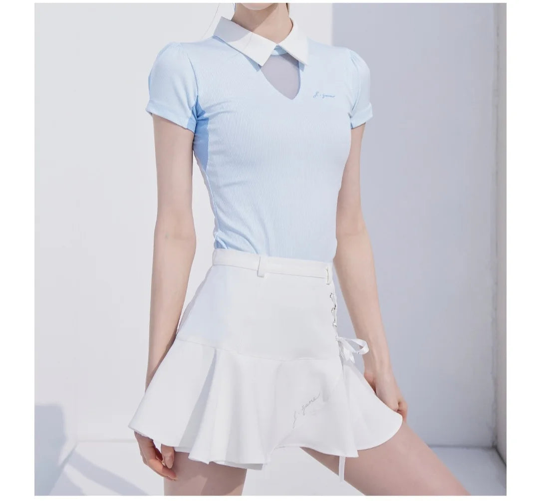 Short Sleeve Tops Golf T-shirts Quick-dry Breathable Shirts Lace Up Pleated Golf Skirt