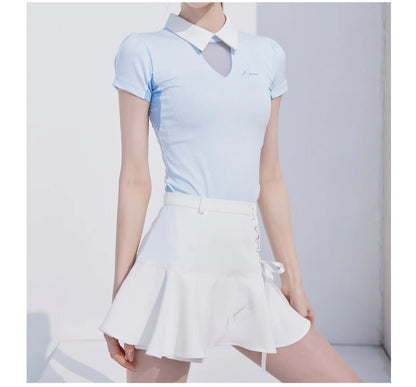 Short Sleeve Tops Golf T-shirts Quick-dry Breathable Shirts Lace Up Pleated Golf Skirt