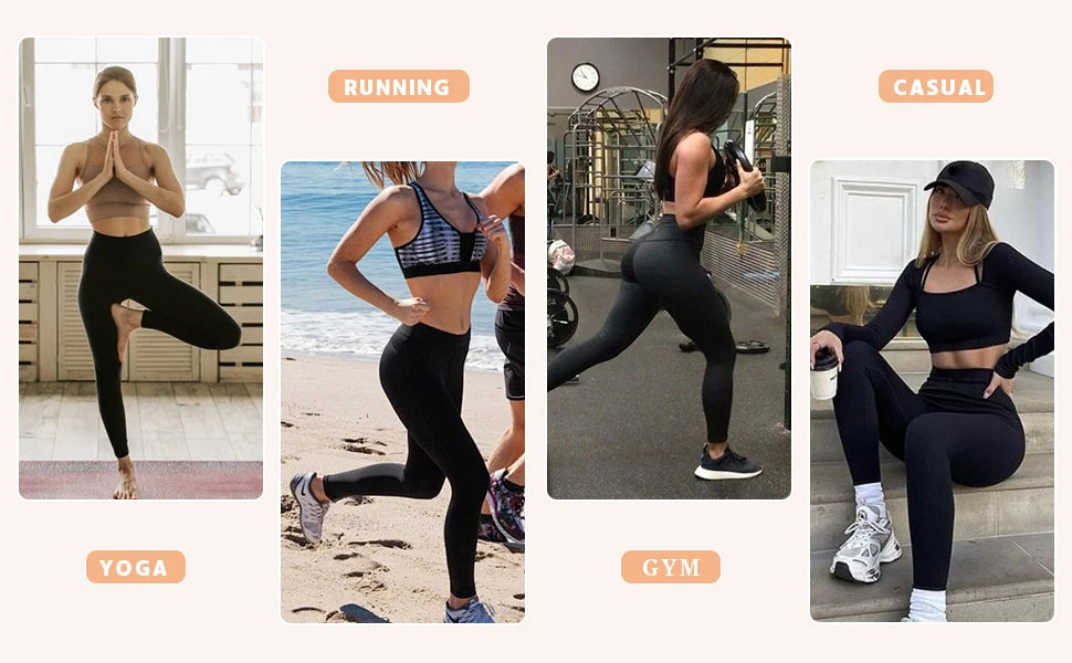 2 Pack High Waisted Sexy Butt Lifting Seamless Solid Color Yoga Leggings Elastic And Breathable Fitness Sports Pants