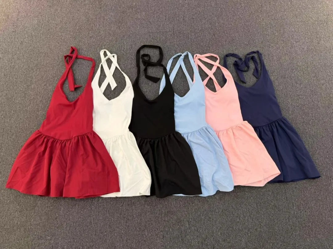 Women's One-piece Tennis Dress Sports  Anti-light Backless Golf Badminton Casual Workout Fitness Dress