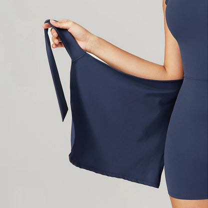 Sleeveless Tennis Dress Built In Shorts Golf Workout Sarong Wrap Backless Skirt Quick Drying Jumpsuit