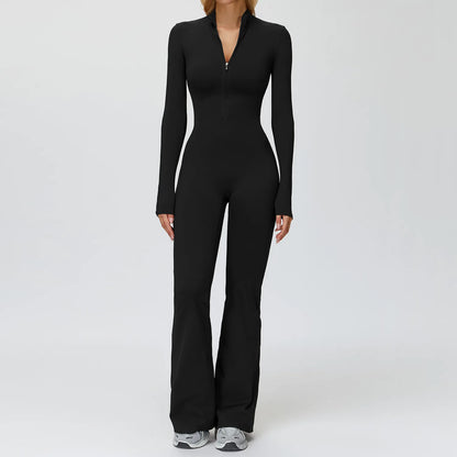 Yoga Suit Gym Set Tracksuit Zipper Long Sleeved Sports Jumpsuit Push Up Workout Clothes