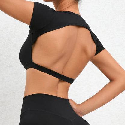 Sports Muscle Back Tee Padded Backless Sports Shirts Workout Yoga T-Shirt