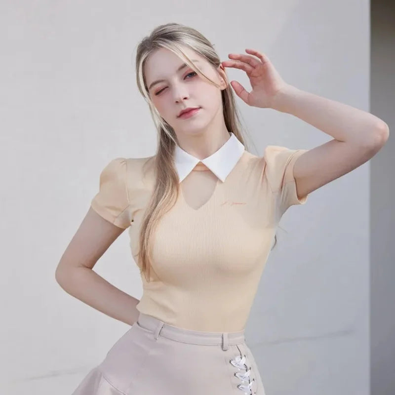 Short Sleeve Tops Golf T-shirts Quick-dry Breathable Shirts Lace Up Pleated Golf Skirt