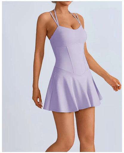 Tennis Dress with Shorts Underneath Pockets Strap Dress Sporting Tennis Outfit  Sport Dresses