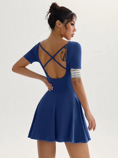 Tennis Yoga Dress Solid Color Stretchy Soft Gym Suit Breathale Female Golf Short Sportswear Workout Clothes
