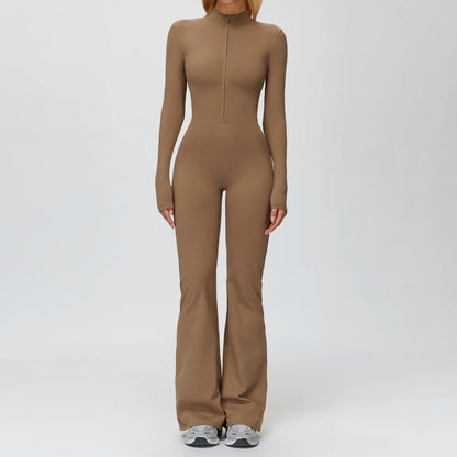 Yoga Suit Gym Set Tracksuit Zipper Long Sleeved Sports Jumpsuit Push Up Workout Clothes