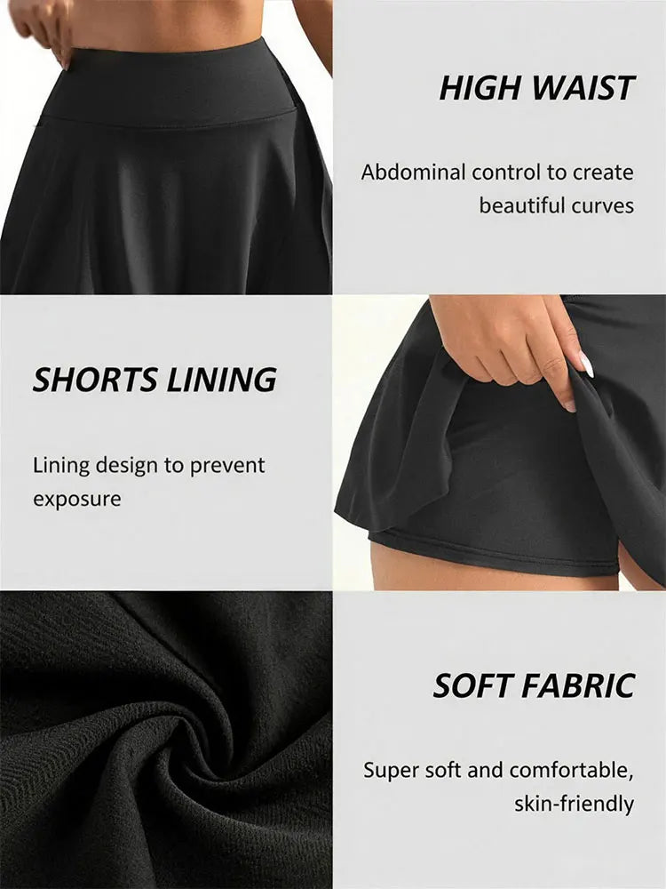 Women’s Yoga Fitness Tennis Outfit High Waist Sports Skirt Quick Dry A-Line Skort