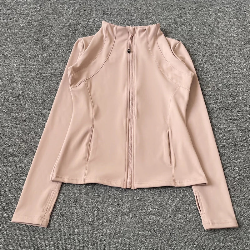Quick Dry Stand Up Collar Fitness Jacket  Slim-Fit Zipper Yoga Wear Long Sleeve Breathable Sports Cycling Top