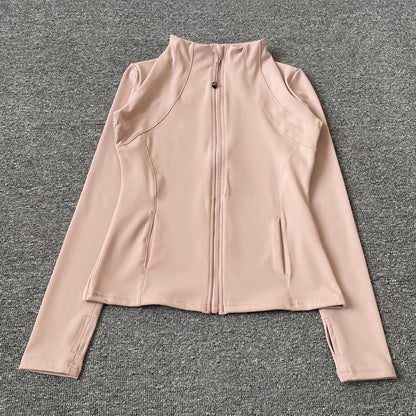 Quick Dry Stand Up Collar Fitness Jacket  Slim-Fit Zipper Yoga Wear Long Sleeve Breathable Sports Cycling Top