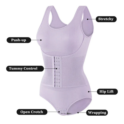 Bodysuit Shapewear with Zipper Belt Women Tummy Control Body Shaper Waist Trainer Slimming Cincher Corset Tops