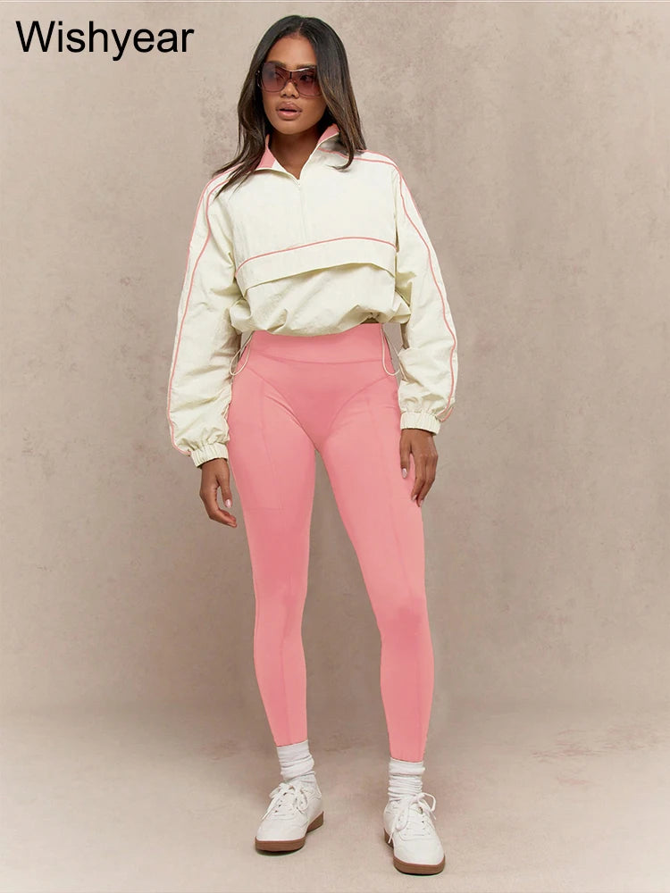 Casual Sports Suit for Women's Long-sleeved Half-turtleneck Tops and Jogging Pants Two-piece Set Fashion Streetwear Tracksuis