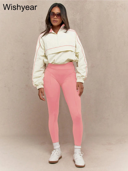 Casual Sports Suit for Women's Long-sleeved Half-turtleneck Tops and Jogging Pants Two-piece Set Fashion Streetwear Tracksuis