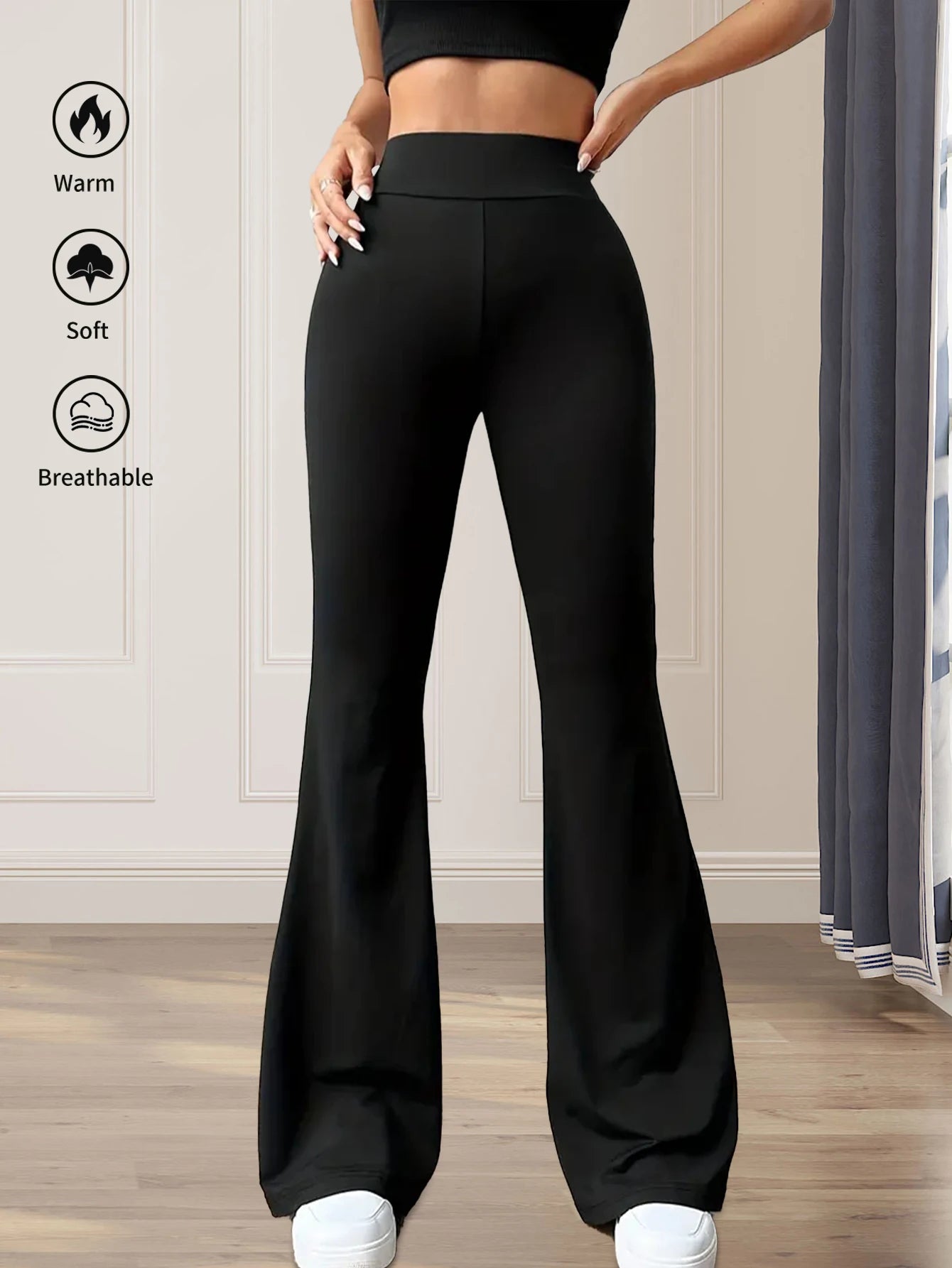 high waisted tight fitting flared pants, slim leg, thin wide leg pants for slim women